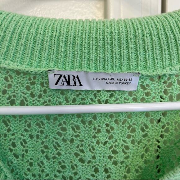 Zara Women’s Green Knit Collared Sweater Top Size L - Picture 4 of 8